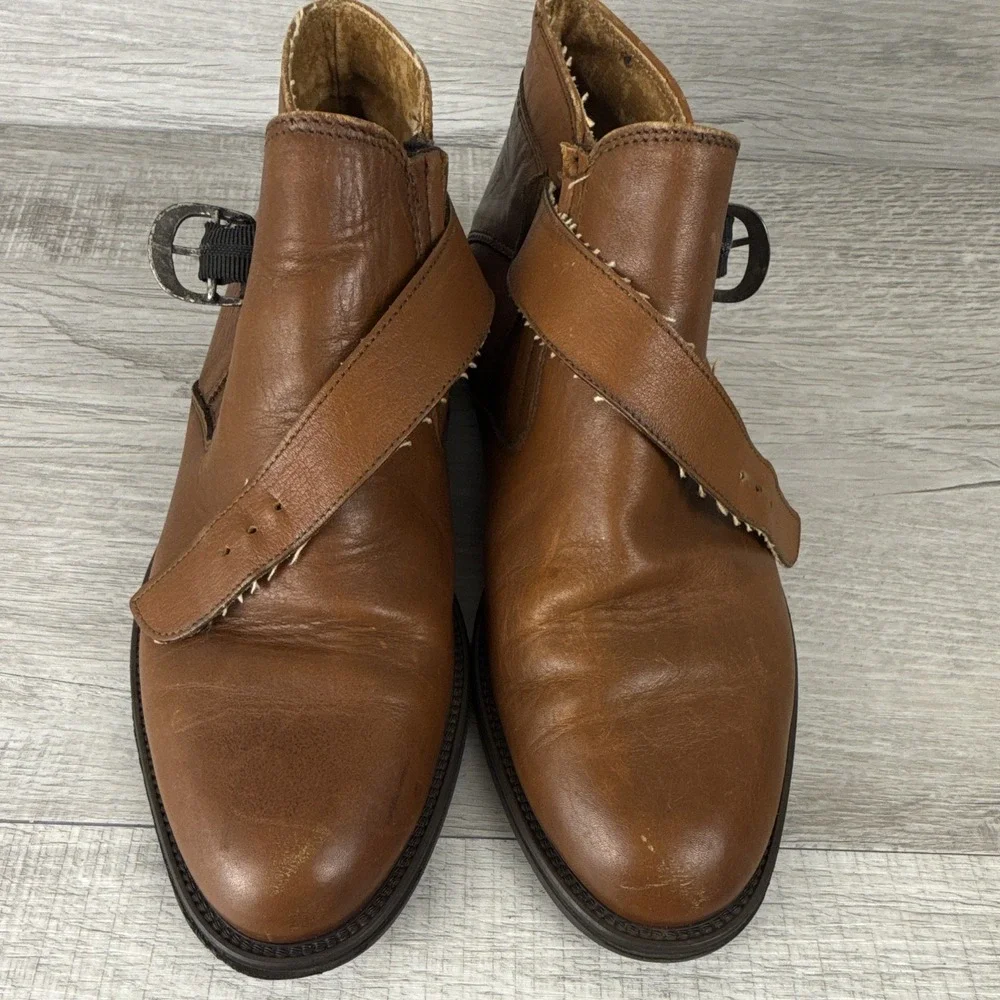 Venturini Made in Italy Mens 10 Brown Leather Buckle Ankle Boots Heritage Style